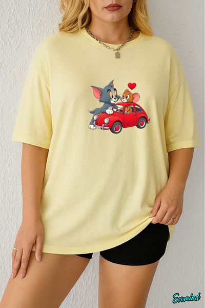 Evomind In Cart 5 or More Purchases Get 1 T-Shirt as a Gift - Large Size Cartoon Character Printed T-Shirt