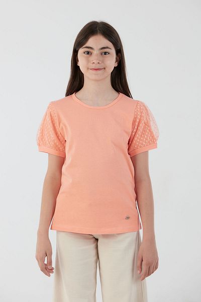 Fulla Moda Βασική μπλούζα για κορίτσια με λεπτομέρεια από τούλι