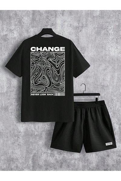 ACTIVE MODA -Men's Cotton Printed You Live in New York Tshirt-Shorts Set 2-Pack Oversize Large Size