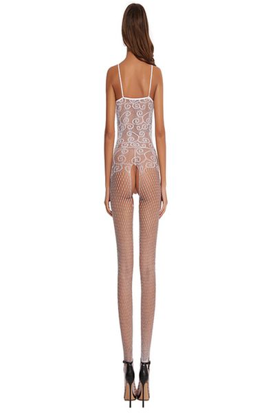 Tessero Lenjerie sexy de dama, body, model plasa cu dantela tip costum erotic, marime universala, alb