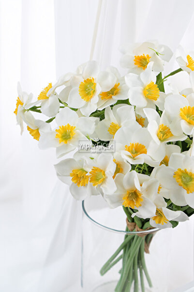 Yapay Çiçek Deposu Yapay Yabani 18li Sıklamen Çiçeği Demeti 40 cm Beyaz