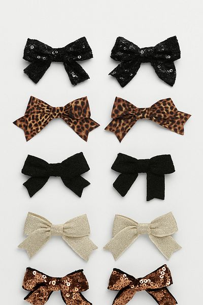 Magu Girl's 10-Piece Bow Buckle Set – Leopard, Glitter and Sequin Designs