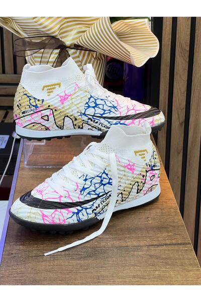 homiro حذاء رياضي للرجال من ليكرا سوكس Astroturf - ذهبي أبيض