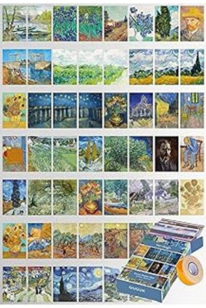 GUGUK Van Gogh 54 Adet Poster Seti, Tasarım Kutulu, Dekoru