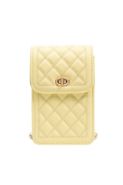 Tessero Women's shoulder bag made of eco-leather, chain with pearls, yellow, spacious compartment, dimensions