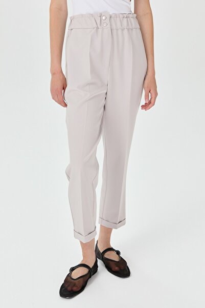 Nihan Beli Lastikli Ütü İzli Havuç Pantolon Taş