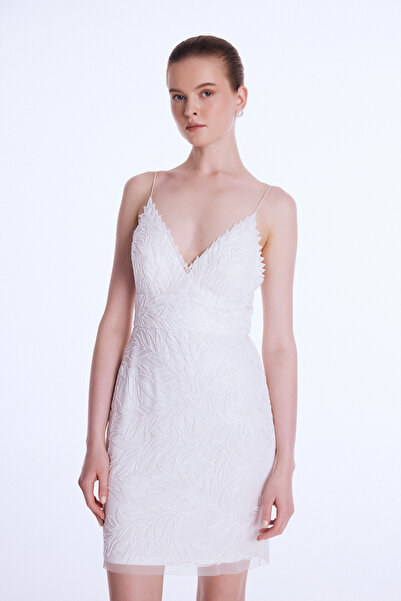 adL Night Zoom V Yaka İşlemeli Mini Elbise