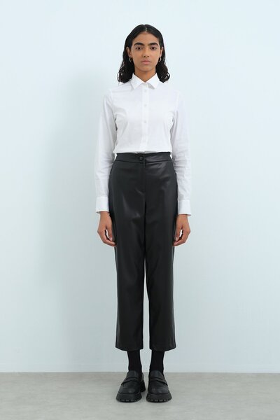 Nihan Boru Paça Deri Pantolon Siyah