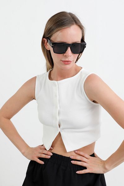 Fulla Moda Rectangular Frame Metal Accessory Sunglasses