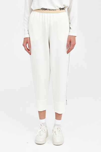 Nihan Yanı Fermuarlı Jogger Pantolon Ekru
