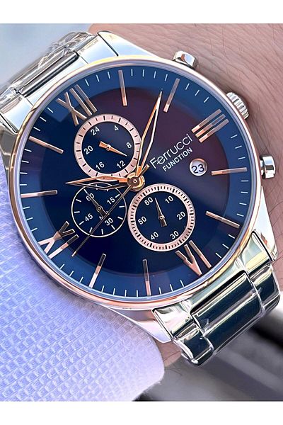 Ferrucci Inner Functions Active Calendar and Day 30m Water Resistant Steel Cord Men's Wrist Watch Vs.Bl
