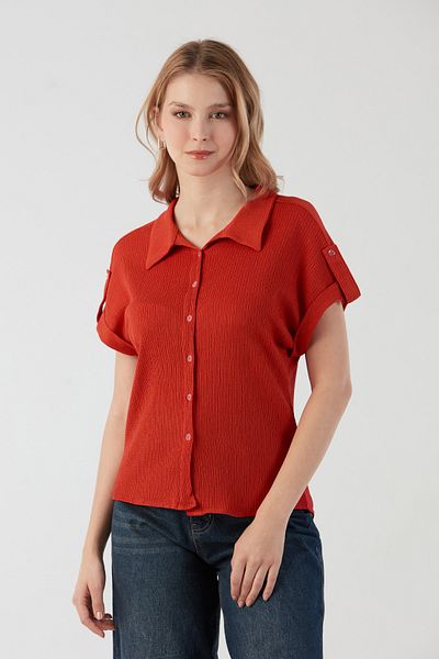 Fulla Moda Wrapped Fabric Shirt Collar Buttoned Blouse