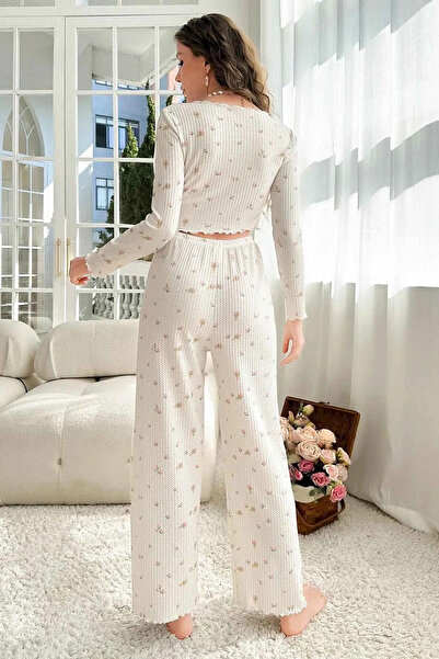 ELİTOL Özel Örme Kumaş Baskılı Uzun Kollu Pijama Takımı
