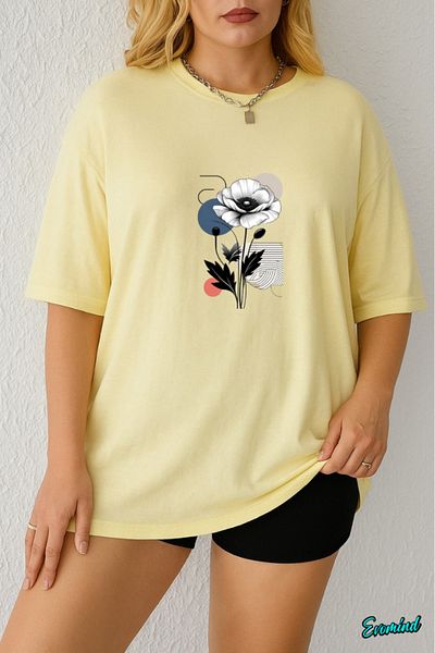 Evomind In Cart 5 or More Purchases Get 1 T-Shirt as a Gift - Large Size Floral Printed T-Shirt