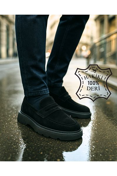 Liarca Onyx Men's Black Genuine Leather Loafer |   Thick Sole Loafer Casual Classic Shoes |   New Season
