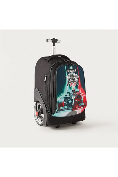 Unique -1 Car Print 17-inch Trolley Backpack with Wheels - 34x24x49 cms