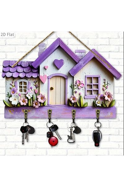 esdekor A 2D Flat, 29.97cm Track, Warm Home, Wooden Multifunctional Keychain (2.54 X 22.86cm)