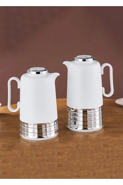 DVINA Royal Camel 2-Piece Tea and Coffee Thermos Set, 1L and 0.7L, Silver