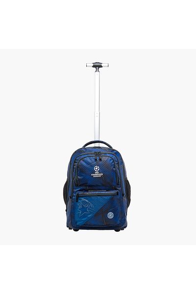 CHAMPIONS League Printed Trolley Backpack with Retractable Handle and Zip Closure - 35x23x51 cms