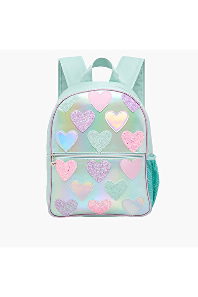 OMG Heart Applique 15.5-inch Backpack with Adjustable Straps and Zip Closure ...