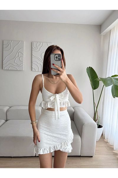 Zoom Butik Openwork Double Set - White