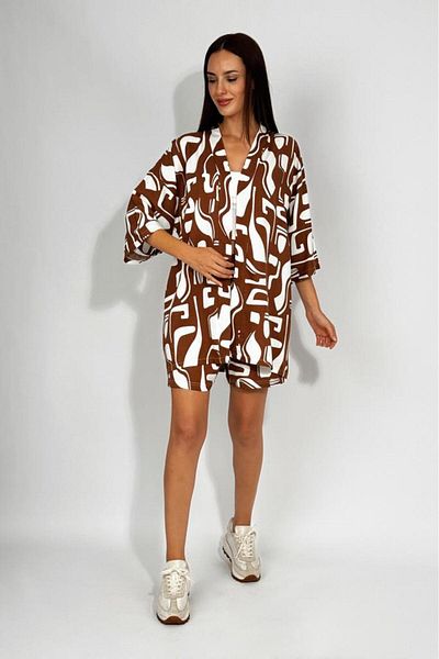 Betimoda Woven Viscose Relaxed Fit Kimono Shorts Bottom Top Set