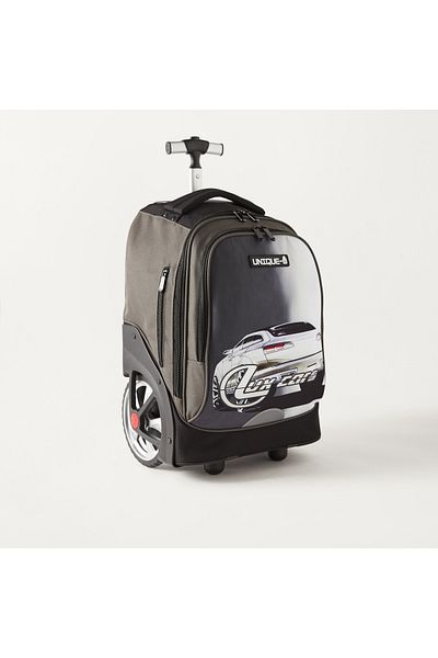 Unique -1 Cars Print 17-inch Trolley Backpack with Wheels - 34x24x49 cms