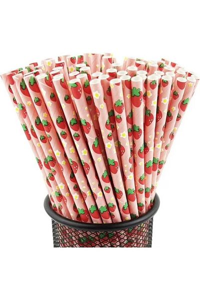 3B Trend Paper Straws Strawberry Patterned 25 Pcs