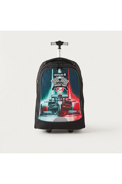 Unique -1 Car Print 17-inch Trolley Backpack with Wheels - 34x24x49 cms