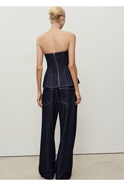 MANGO Woman Düz kesimli kemerli jean pantolon