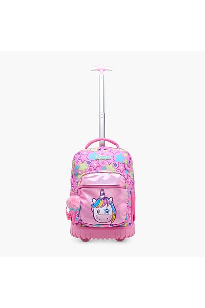 Unique -O Unicorn Print Trolley Backpack with Retractable Handle and Pom-Pom Charm - 32x22x47 cms