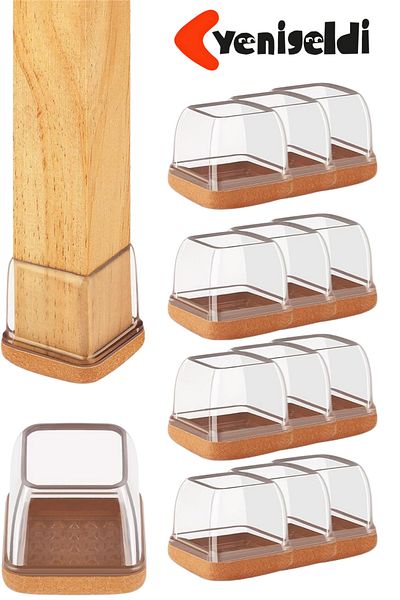 Yenigeldi 12 bucăți scaun pătrat Papucu (1,5–2,2 cm) din silicon transparent, cu pâslă groasă, picior de mobilier