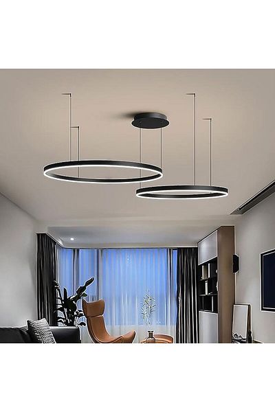 Sueva Black Led Chandelier 2 Circles 60cm 40cm With 2.4g Wifi Remote Control Light/cold/warm/neutral