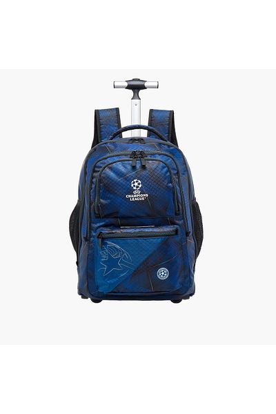 CHAMPIONS League Printed Trolley Backpack with Retractable Handle and Zip Closure - 35x23x51 cms