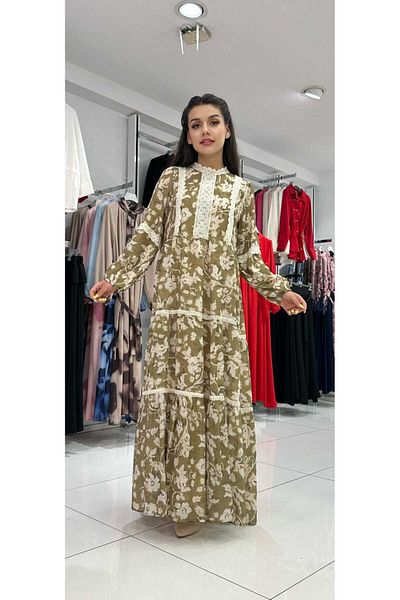QUAWEAR Lace Detailed Cotton Fabric Lined Summer Full Length Dress