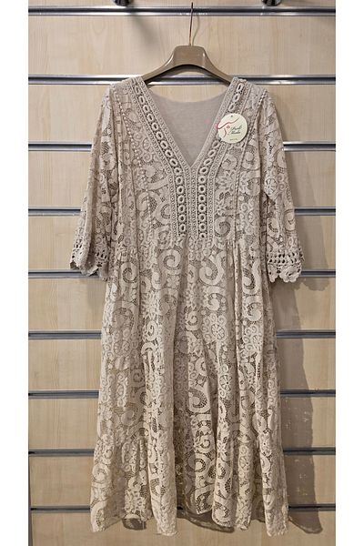 Park Moda Ιταλικό φόρεμα με δαντέλα βαμβακερή λαιμόκοψη