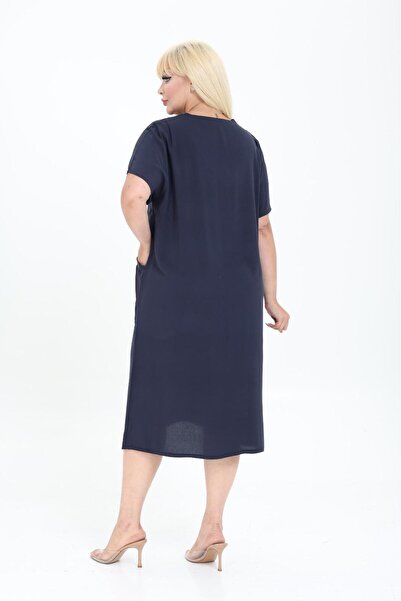 mervemoda Women's Summer V-Neck Woven Dress Short Sleeve Dress Below the Knee