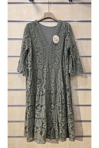Park Moda Ιταλικό φόρεμα με δαντέλα βαμβακερή λαιμόκοψη