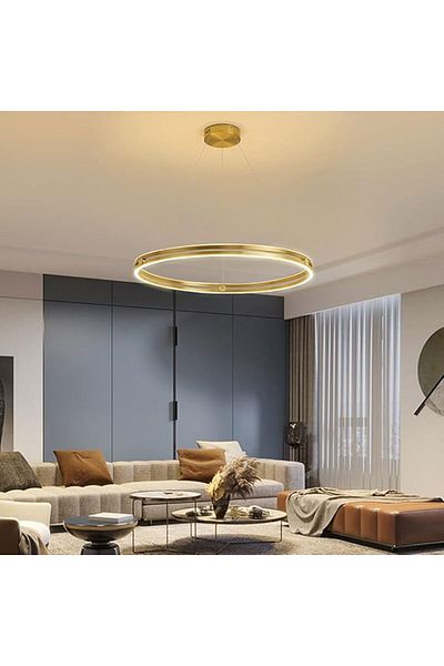 LightPlanet Minimalist Ring LED Chandelier with 2.4G WiFi Remote Control Gold adjustable light/cold/warm/neutral