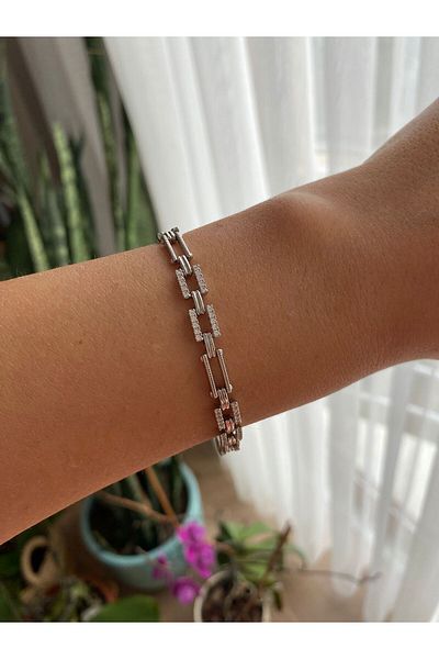 marsel aksesuar Xuping Special Series Rectangular Model Zircon Stone Silver Chain Bracelet