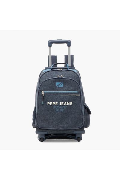 Pepe Jeans Logo Print 17-inch Trolley Backpack with Retractable Handle - 33x44x21 cms