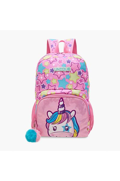 Unique -O Unicorn Print Backpack with Adjustable Straps and Zip Closure - 30x19x45 cms
