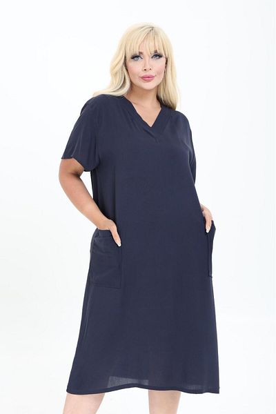 mervemoda Women's Summer V-Neck Woven Dress Short Sleeve Dress Below the Knee