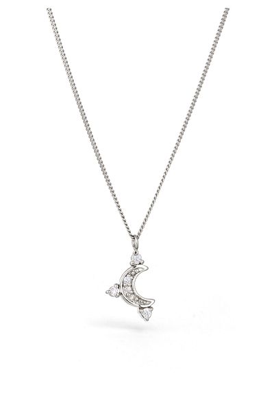 ELLI Necklace Necklace Women Moon Pendant Armouredchain Zirconia Diamond Cut White 925 Sterling Silver 40