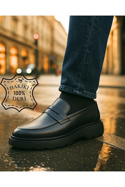 Liarca Onyx Men's Black Genuine Leather Loafer |   Thick Sole Loafer Casual Classic Shoes |   New Season