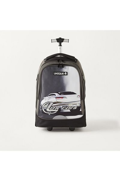 Unique -1 Cars Print 17-inch Trolley Backpack with Wheels - 34x24x49 cms
