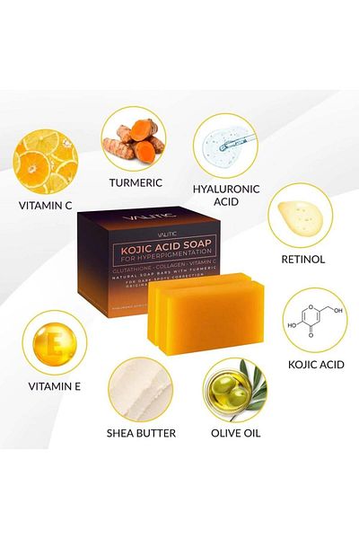 valitic Valetech Soap with Kojic Acid, Vitamin C, Retinol and Turmeric - 2 Pieces, 200g