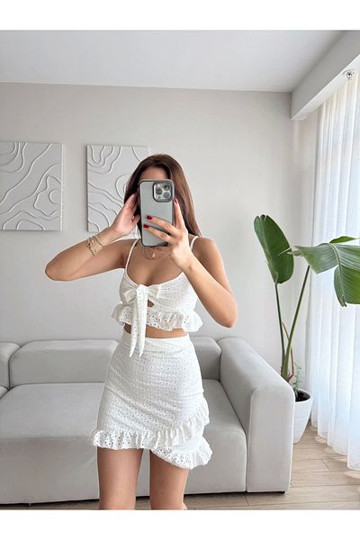 Zoom Butik Openwork Double Set - White