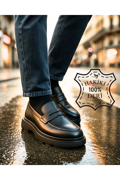 Liarca Onyx Men's Black Genuine Leather Loafer |   Thick Sole Loafer Casual Classic Shoes |   New Season