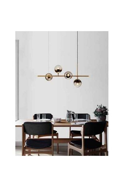 Sueva LED Chandelier with 4 x E14 Sockets Amber Glass